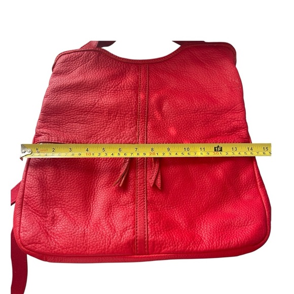 Fossil Erin Red Leather Foldover Crossbody Tote Bag Pockets Adjustable Strap - Picture 7 of 12